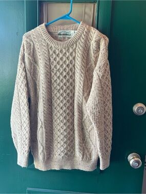 Aran Crafts Beige Cable-Knit Crewneck Sweater